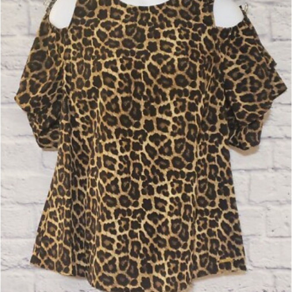 Michael Kors Leopard Print Cold Shoulder Blouse